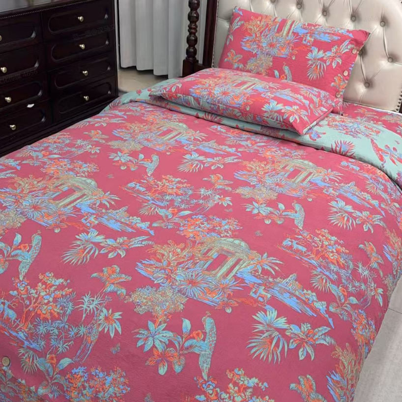 【婚庆定制】提花原柔麻亲肤棉四件套--红色秘境高端高档上档次