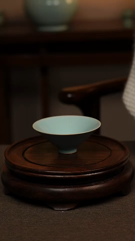 瓷片仿古天青全手工斗笠杯70ml 一级 不带礼盒