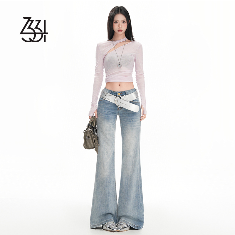 【祖尔美定制】2331辣妹低腰微喇叭牛仔裤女2025秋冬新款显瘦喇叭裤