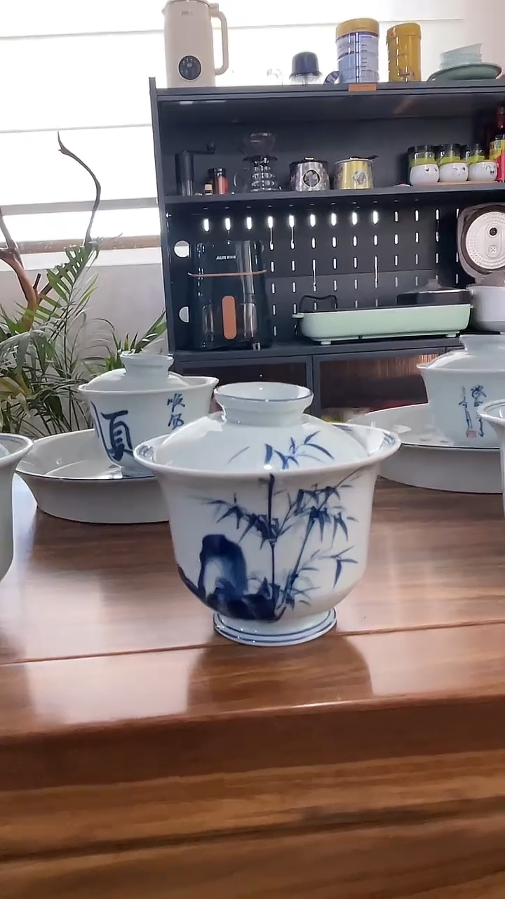 手绘竹报平安盖碗，直播间福利