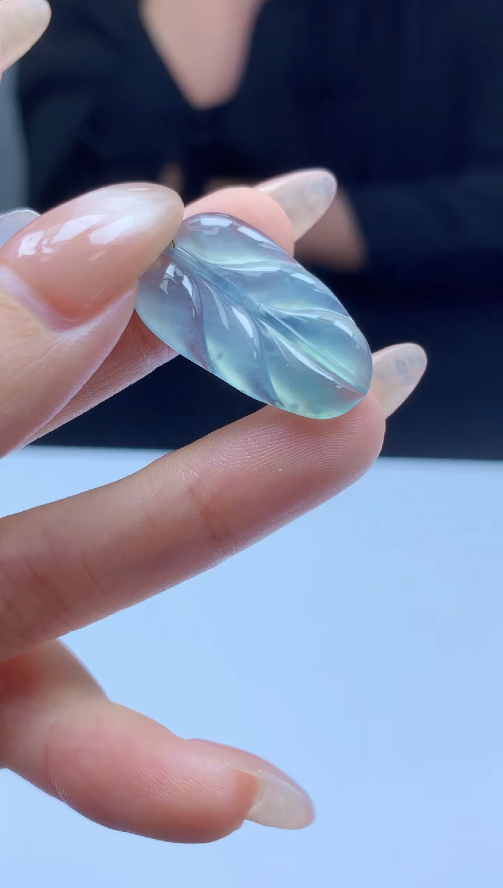 【闪购商品】定制翡翠未镶嵌888ee-毛货叶子21赠绿珠金扣