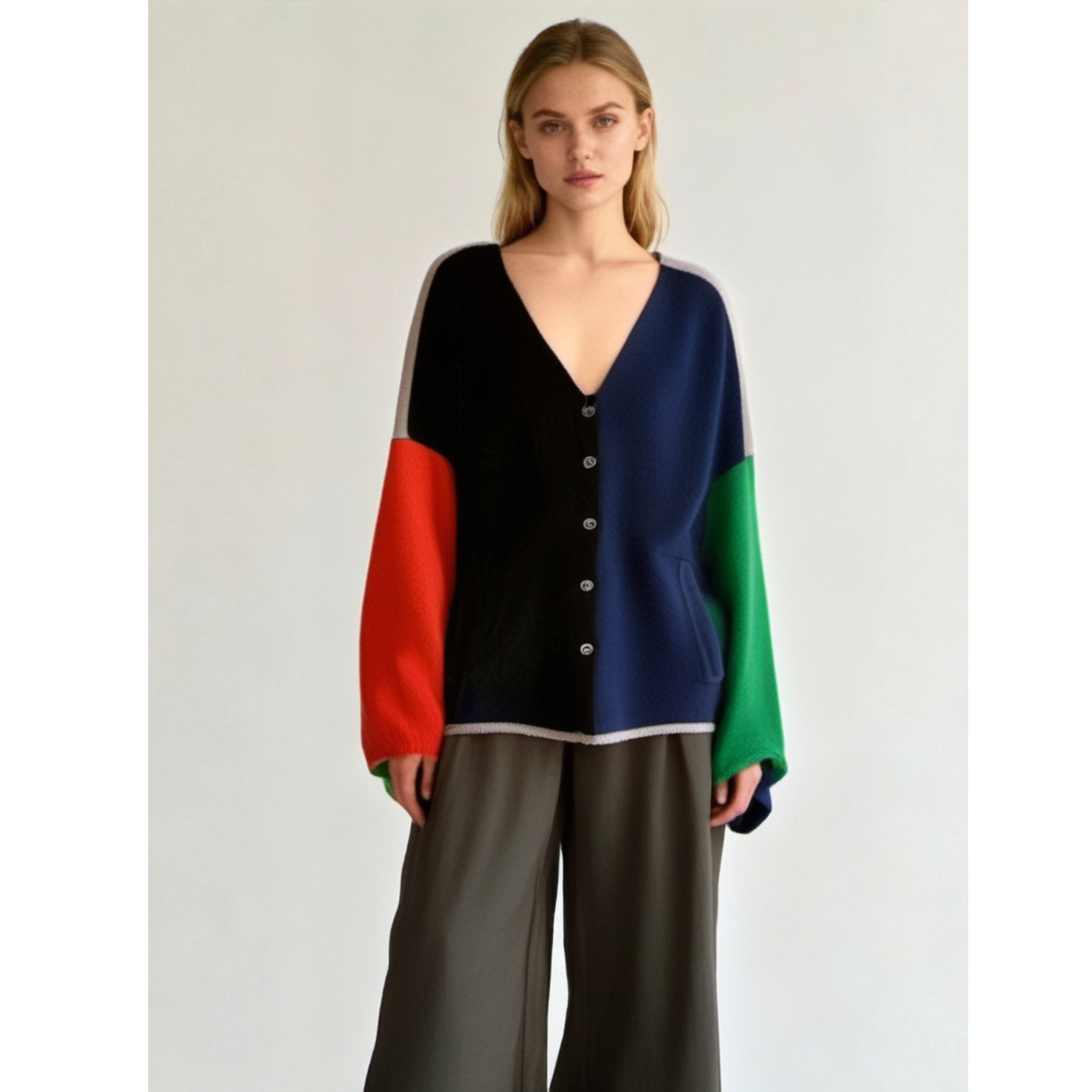 DMZS东美重磅原创“时间痕迹”系列拼色美学针织羊绒开衫斗篷外套