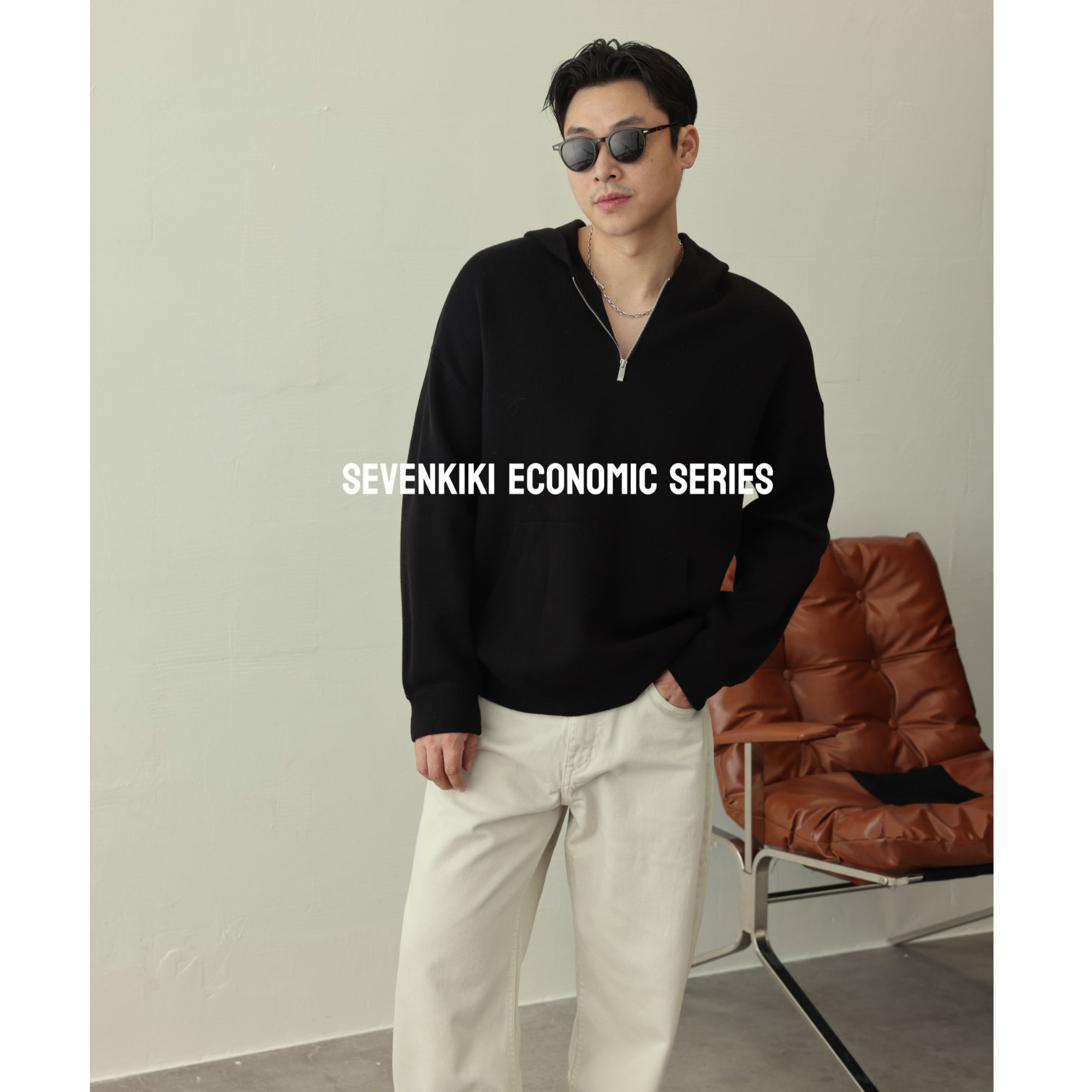 SEVENKIKI AW 660G高密针织半拉链套头带帽卫衣DR35