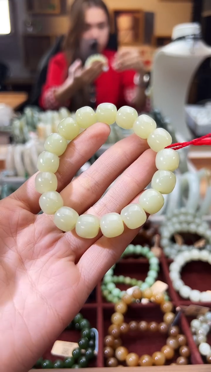 未镶嵌手串和田玉黄口老型珠手串卡11x12