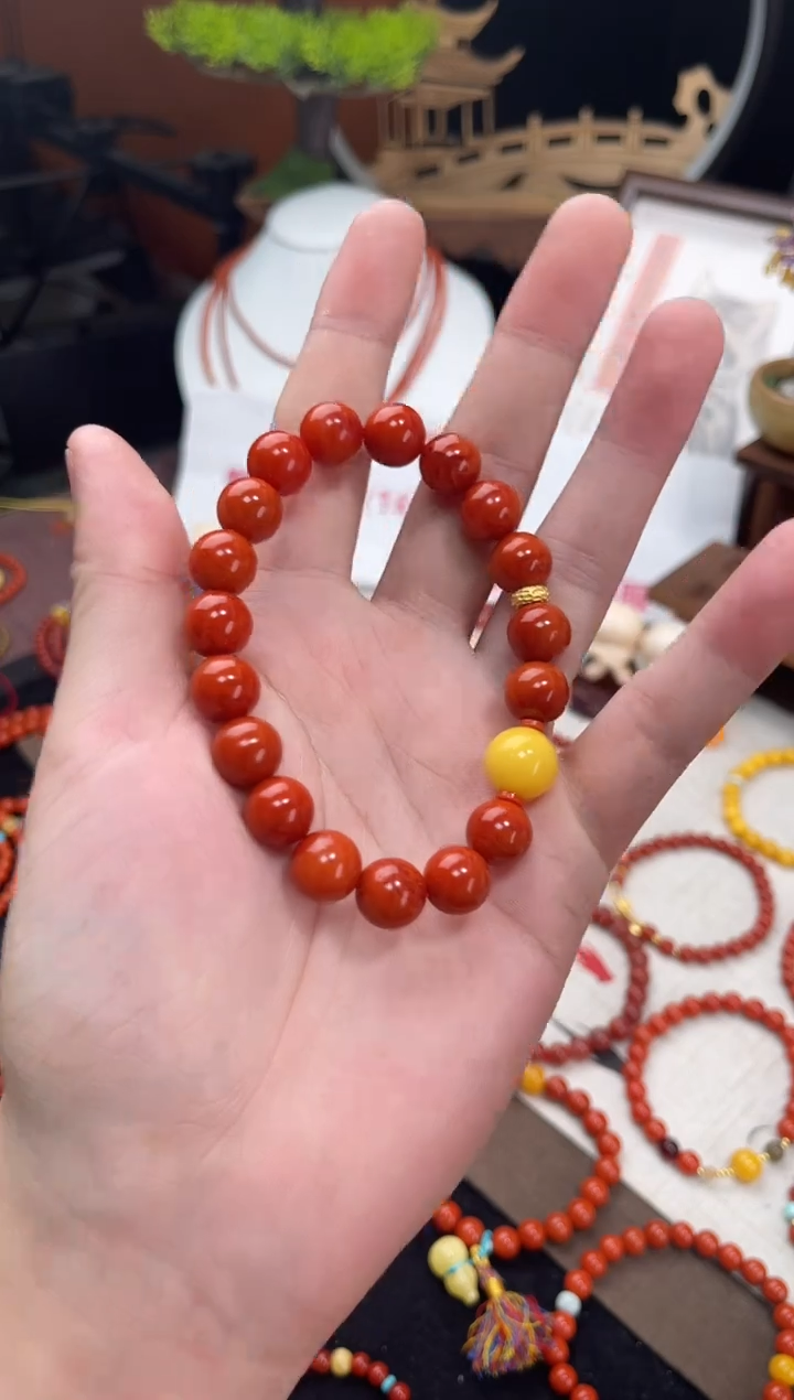 未镶嵌手串南红玛瑙南红单圈蜜蜡手串QF-A482（多样性发一）