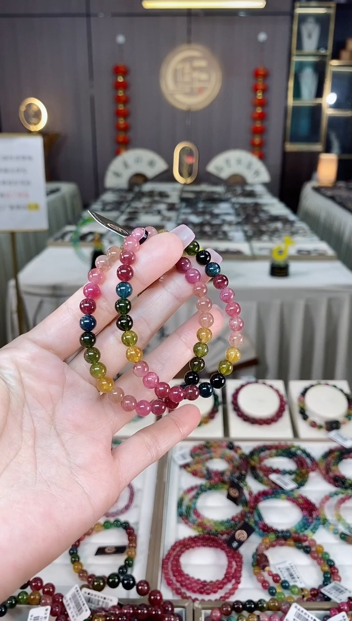 未镶嵌老矿碧玺彩虹单圈手串6mm+碧玺hon多样性发货一条