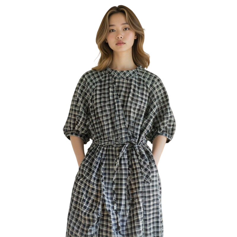 e编号300-399   格子连衣裙