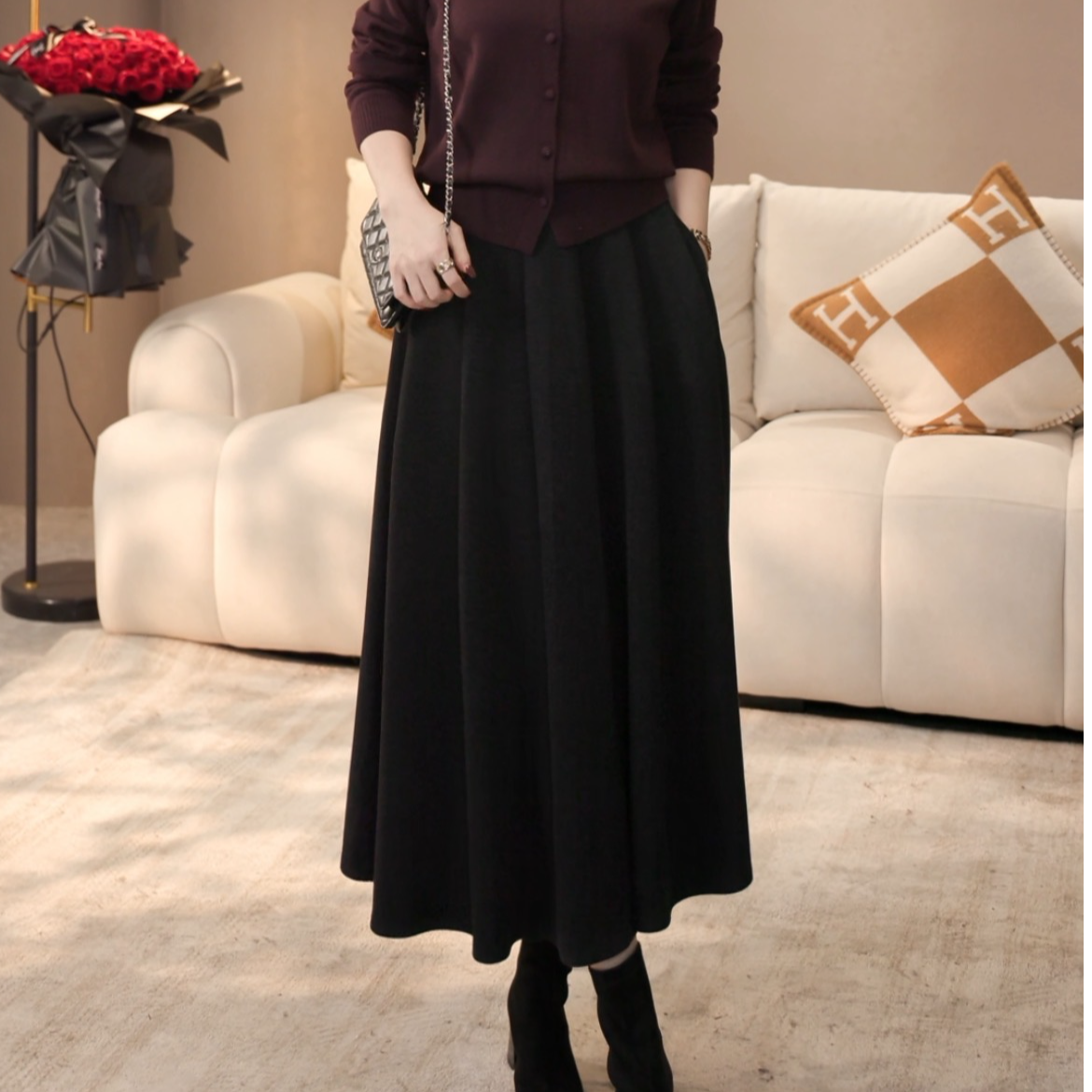 【双姐】轻职风松紧带洋气半身裙法式宽松厚款高腰JH11557