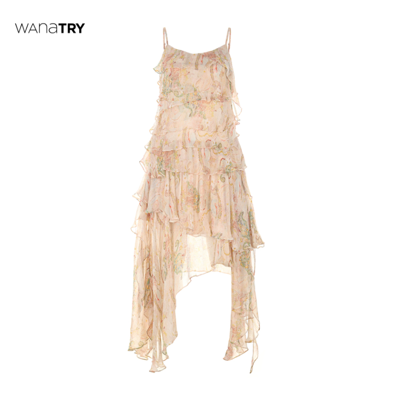wanatry【绿野仙踪】印花多层次不规则下摆长连衣裙衣服裙子【达人】