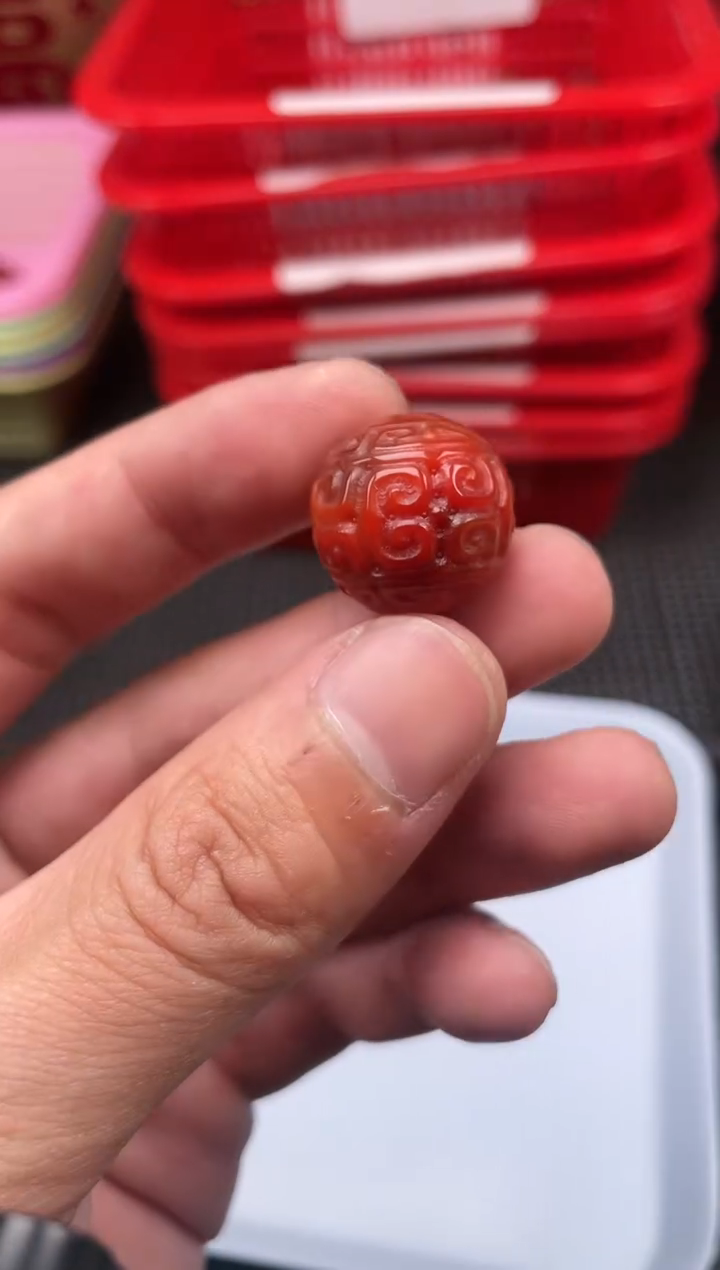 【闪购商品】南红玛瑙单珠未镶嵌46号柿子红卡18回纹一颗