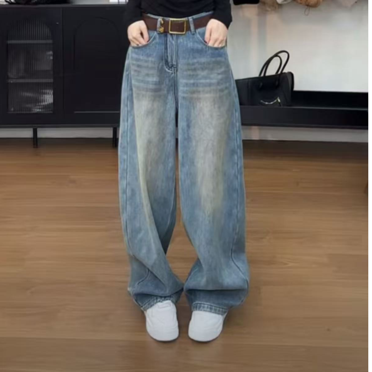 【QIANDING】【带腰带阔腿裤】加绒显瘦阔腿裤255251