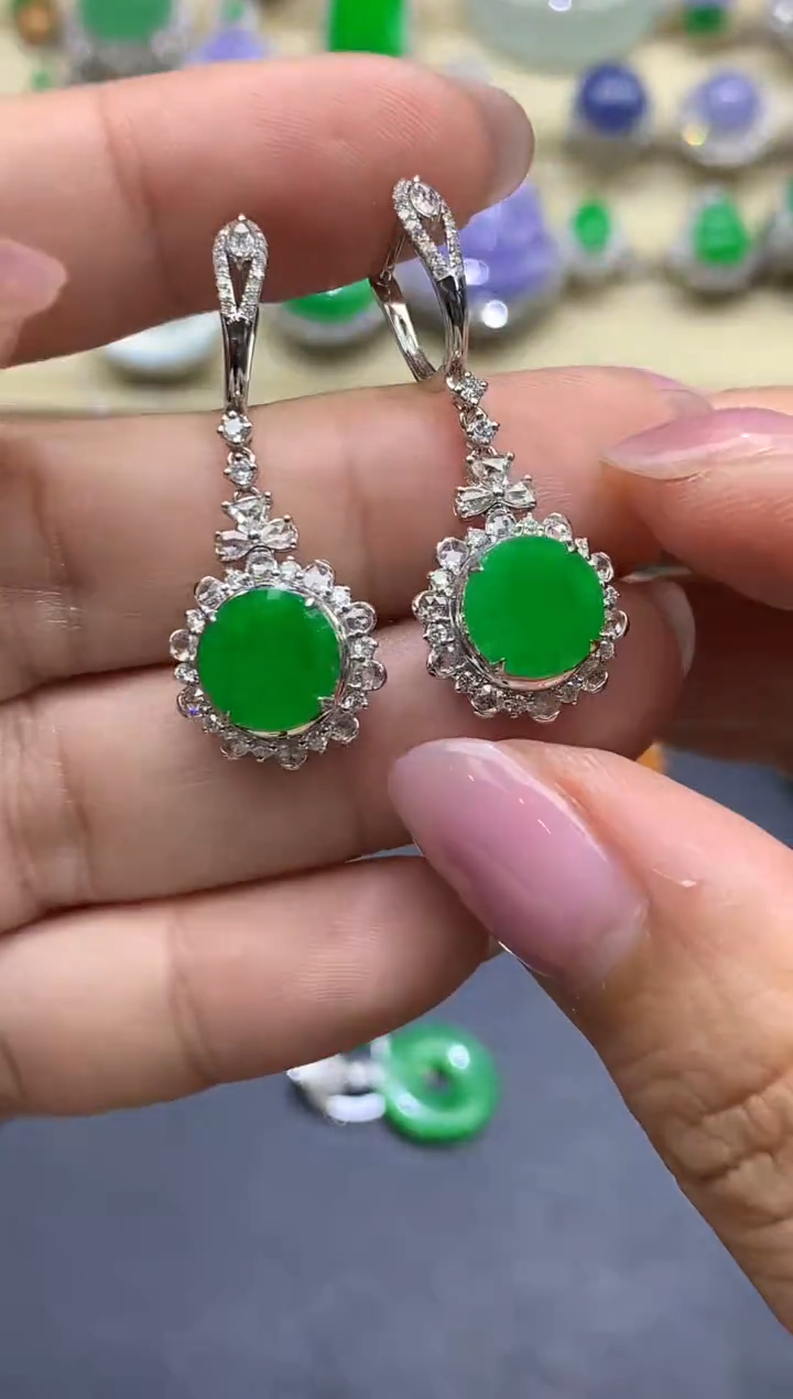 翡翠18K金镶嵌耳饰617-春日珠宝