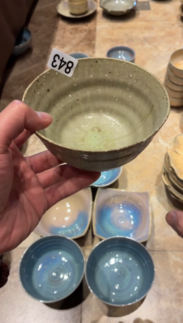 瓷片平**乐843 粗陶绿手工碗1个