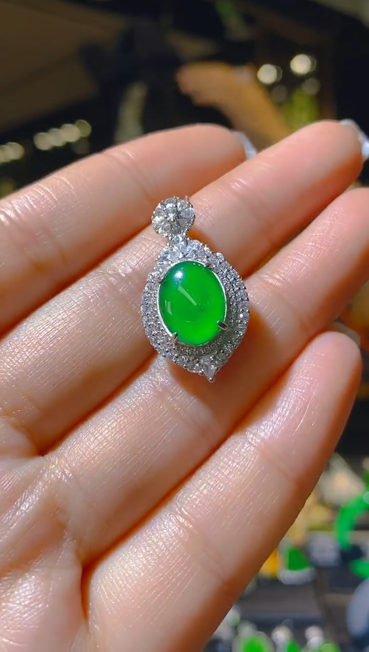 【闪购商品】翡翠吊坠(赠链)银S925镶嵌007（多样性发货）