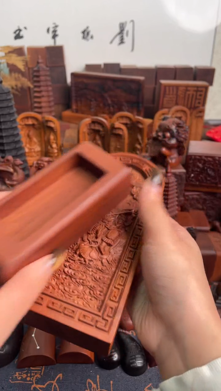 木枣木17公分真武人物像令牌+底座