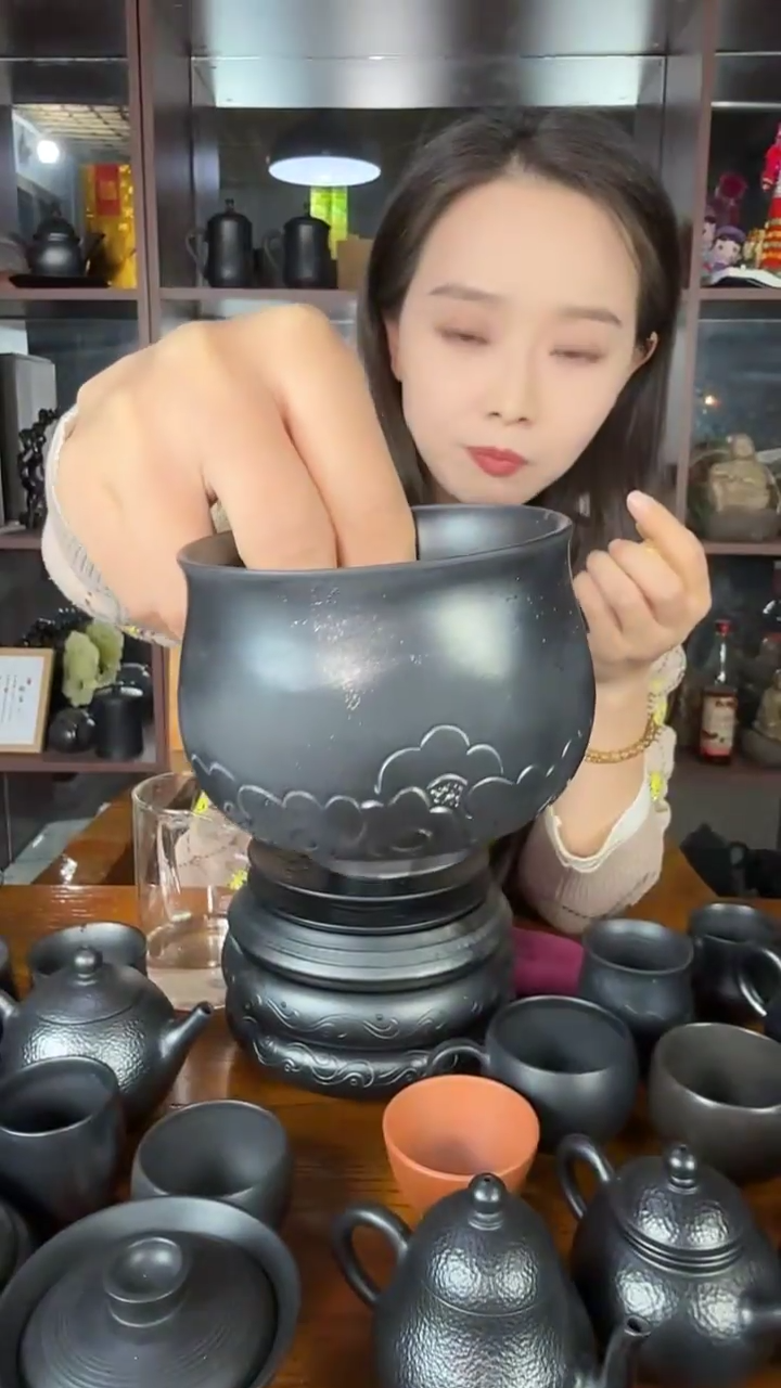 膳**客神农黑陶微瑕祥云杯子