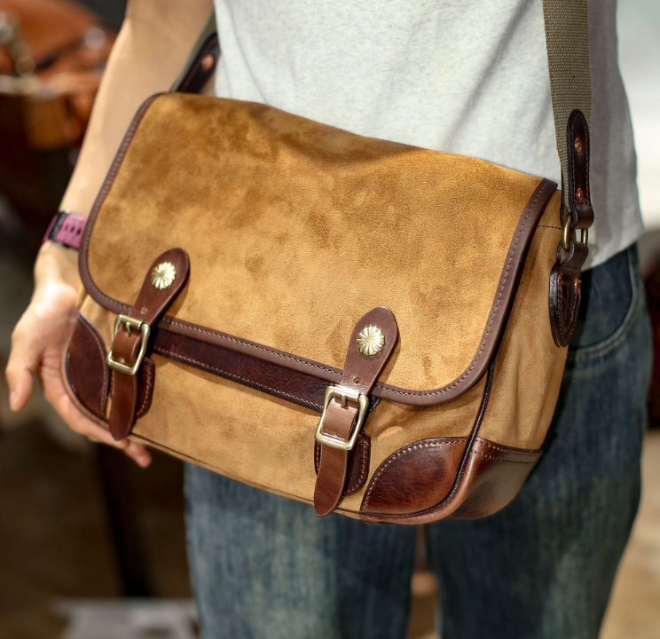 23450复古高丝反绒意大利植鞣头层牛皮剑桥包黄铜五金单肩斜跨包