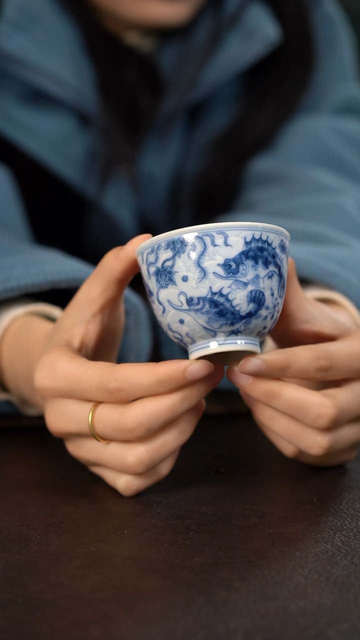 【闪购商品】杯望月怀古淡海水鱼藻直口杯