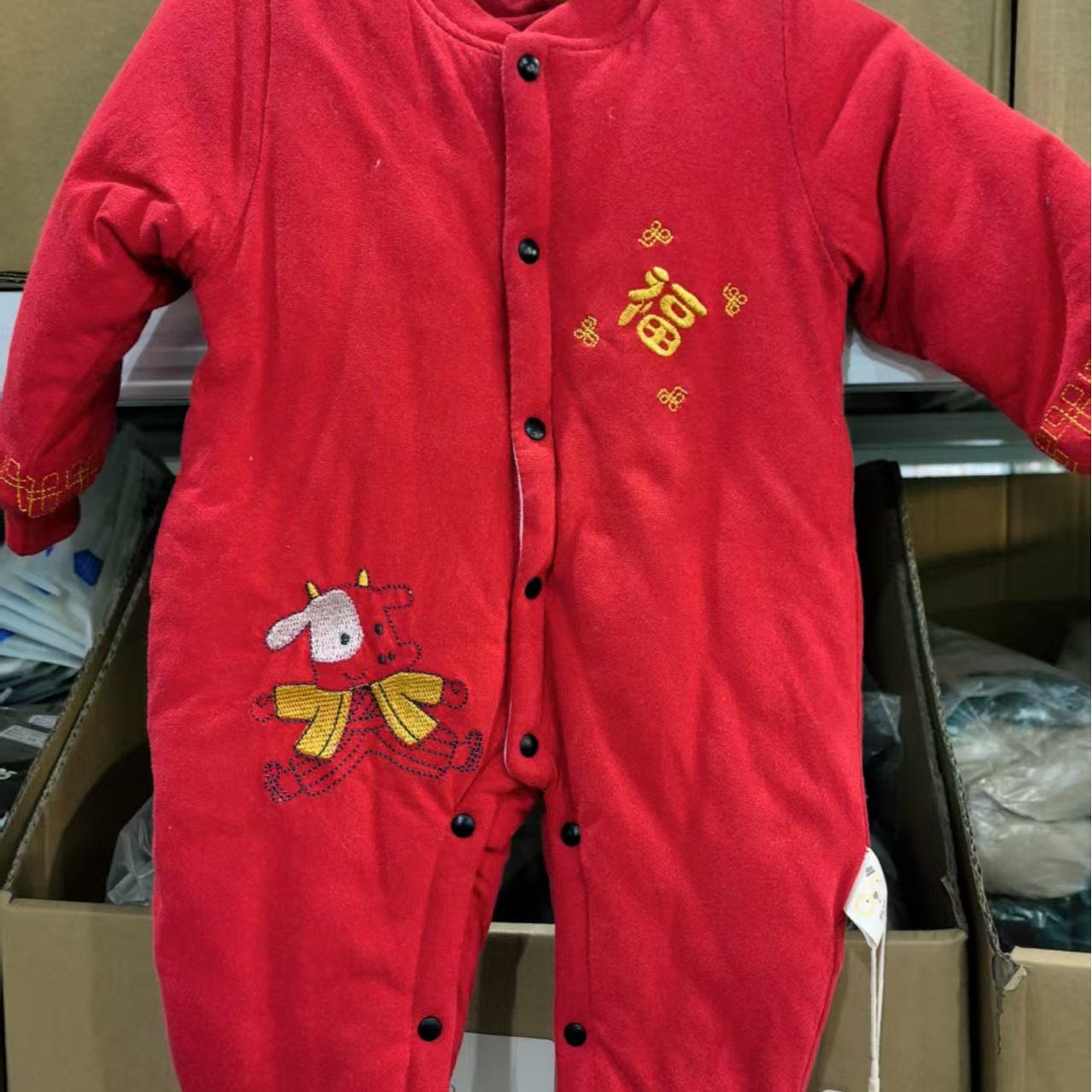 120g棉大红拜年服婴幼儿秋冬闭档连体衣哈衣