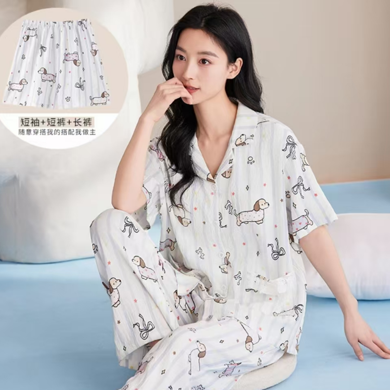 线条小狗｜女士三件套夏季云朵棉家居服休闲套装38584