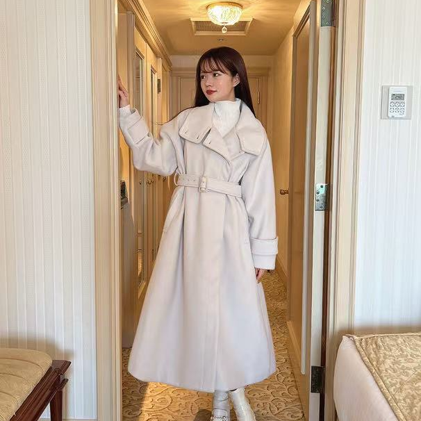 剪标拆标日系长大衣设计感长款廓形毛呢大衣外套纯色百搭中长款