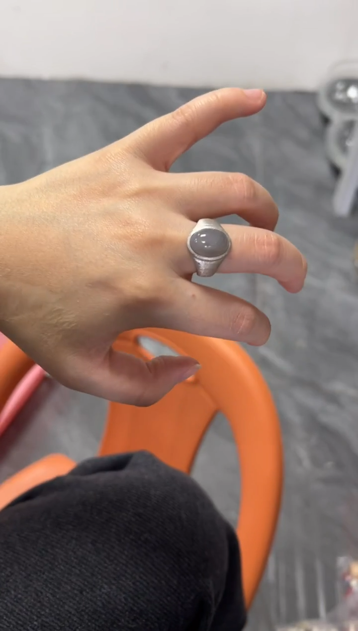 银S925镶嵌戒指和田玉和田玉烟紫银戒指[多样发其一]