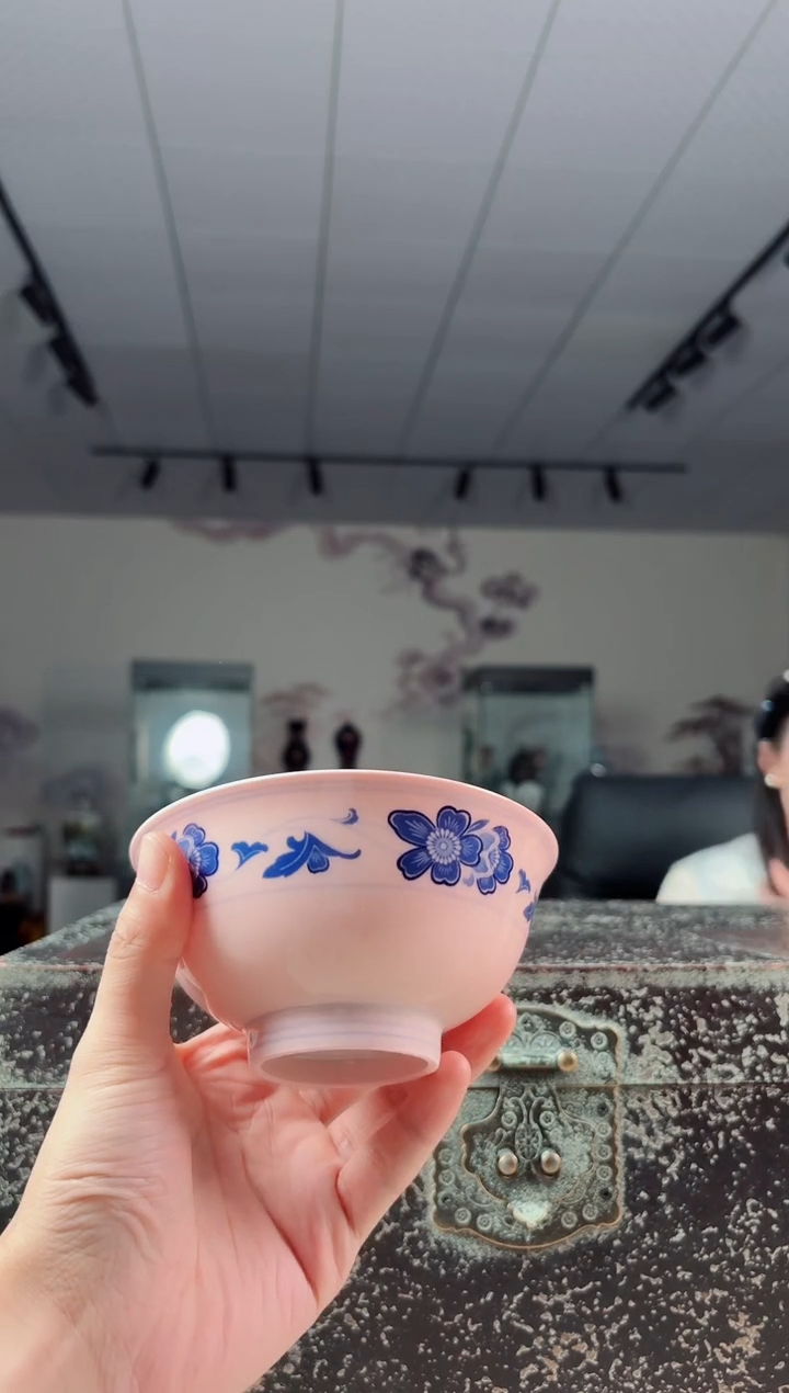 碗陶瓷红稀4.5英寸青双芙蓉碗+礼盒