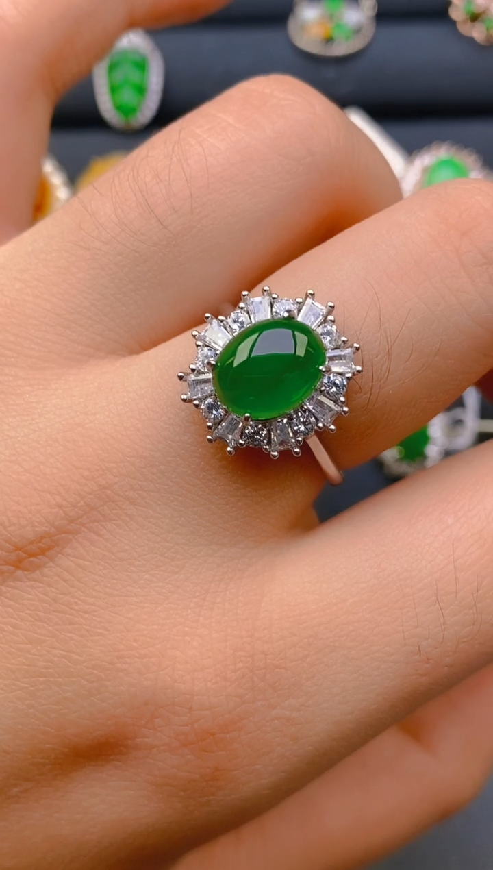 【闪购商品】翡翠戒指银S925镶嵌天然A货翡翠1