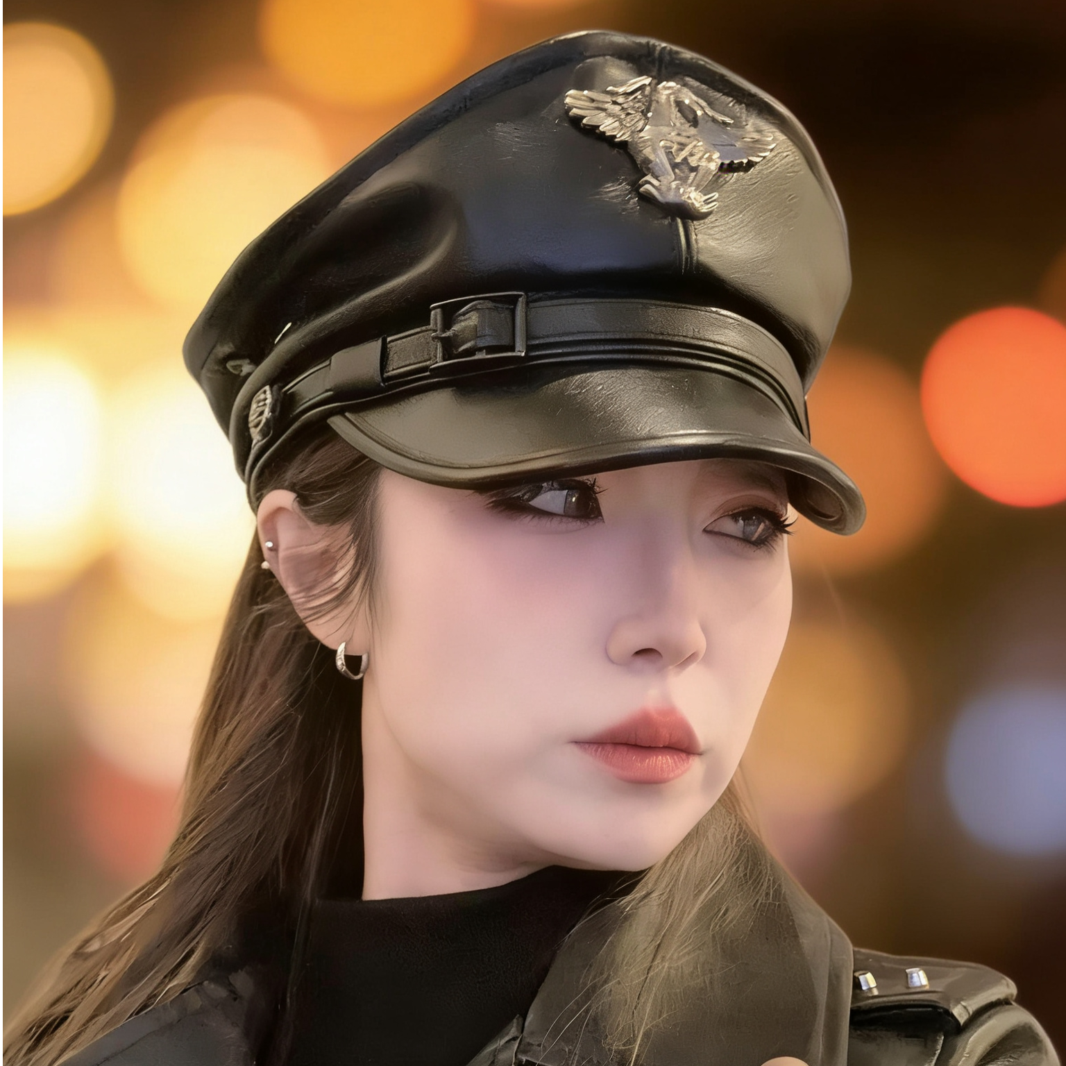 机车风哈雷头层牛皮平顶帽平顶秋冬休闲风男帽子网红气质机车帽