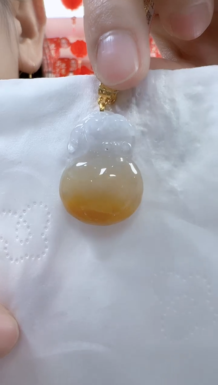 翡翠银S925镶嵌颈饰孤品钱袋宽19高27厚10