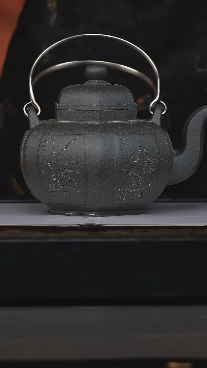 茶壶紫砂万兆元竹天青提梁