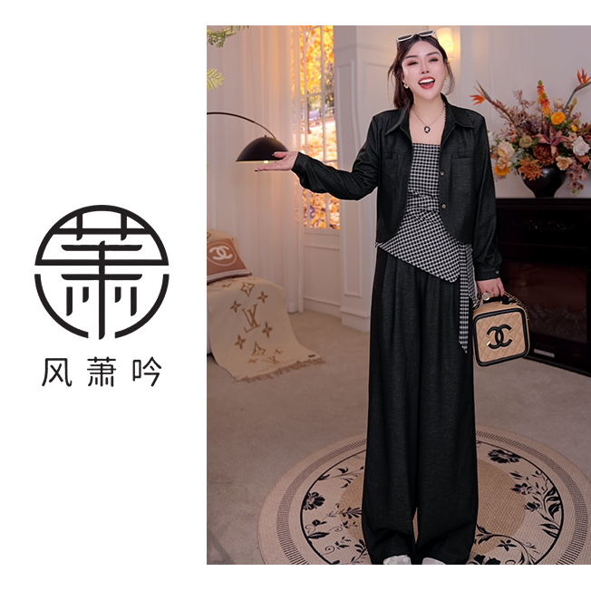 【风萧吟】大码女装早秋时尚洋气三件套显瘦套装FXY385
