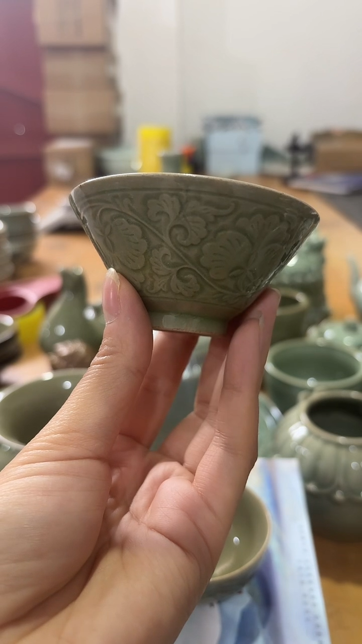 瓷片耀州窑特价处理TS036牡丹斗笠 一个