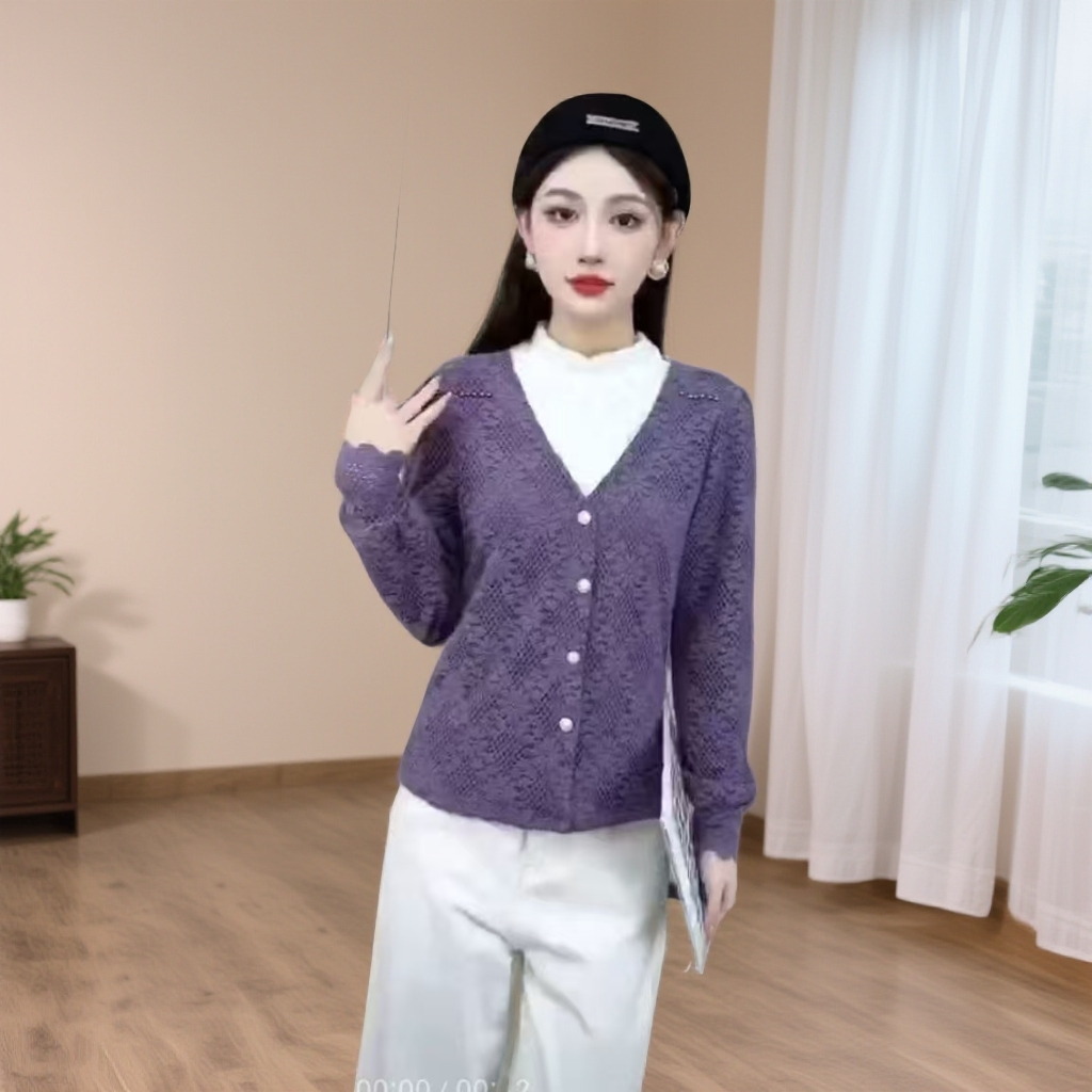 8071#紫【木兮兮专属】2025年秋冬季新款气质百搭蕾丝小衫时尚上衣