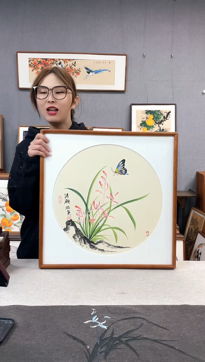 【闪购商品】国画手写手绘带框作品-52*52-高振英