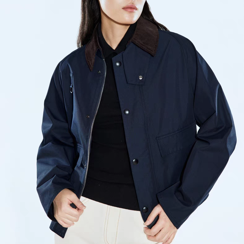 25年春季新款恩家宽松版巴恩风时尚休闲潮流气质藏青色夹克
