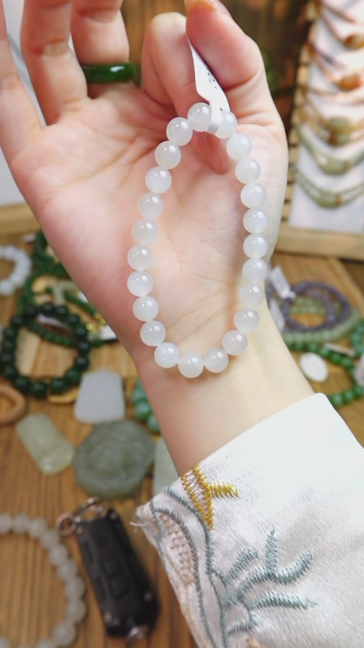 【闪购商品】和田玉手串未镶嵌冰底白玉卡8mm