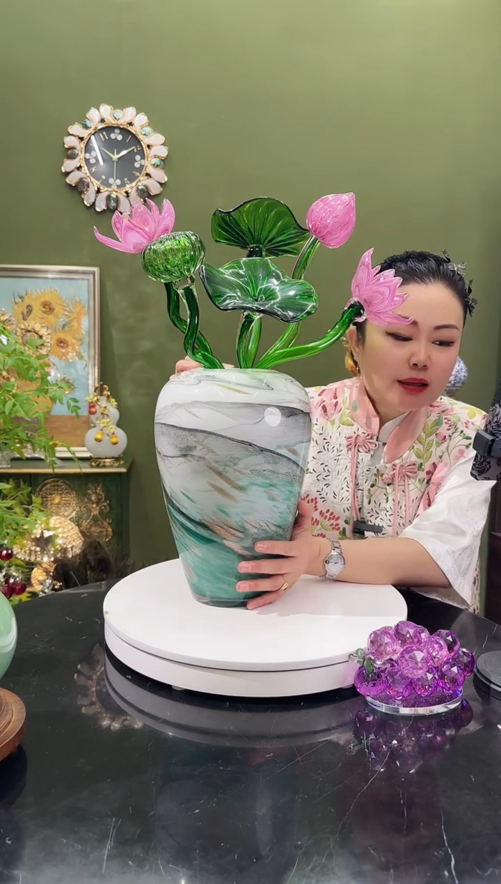 琉璃荷塘月色，花瓶+荷花套装