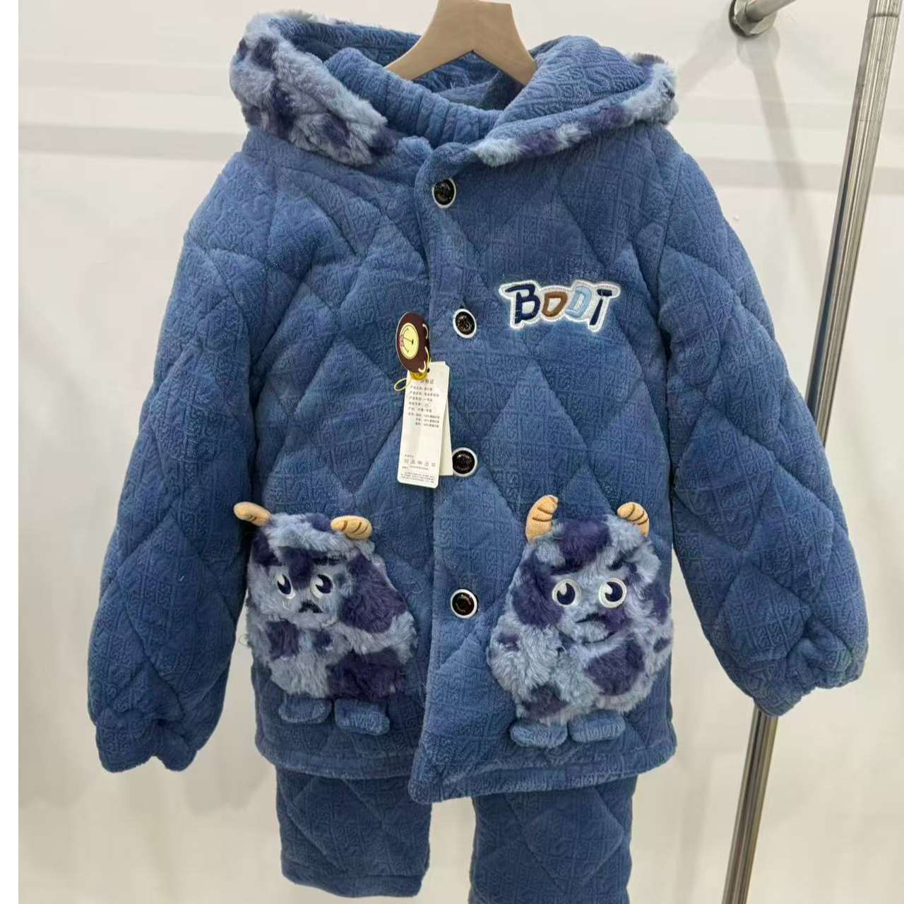 家居服套装三层加厚男女童家居服宝宝男童睡衣保暖