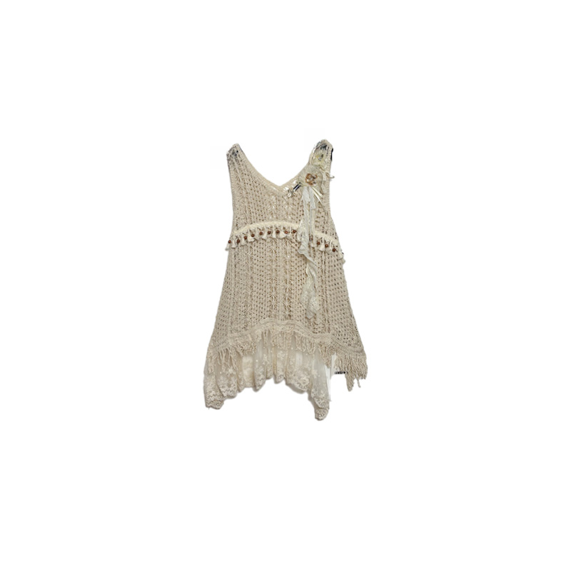 南油小众设计师新品编织手工花背心11396