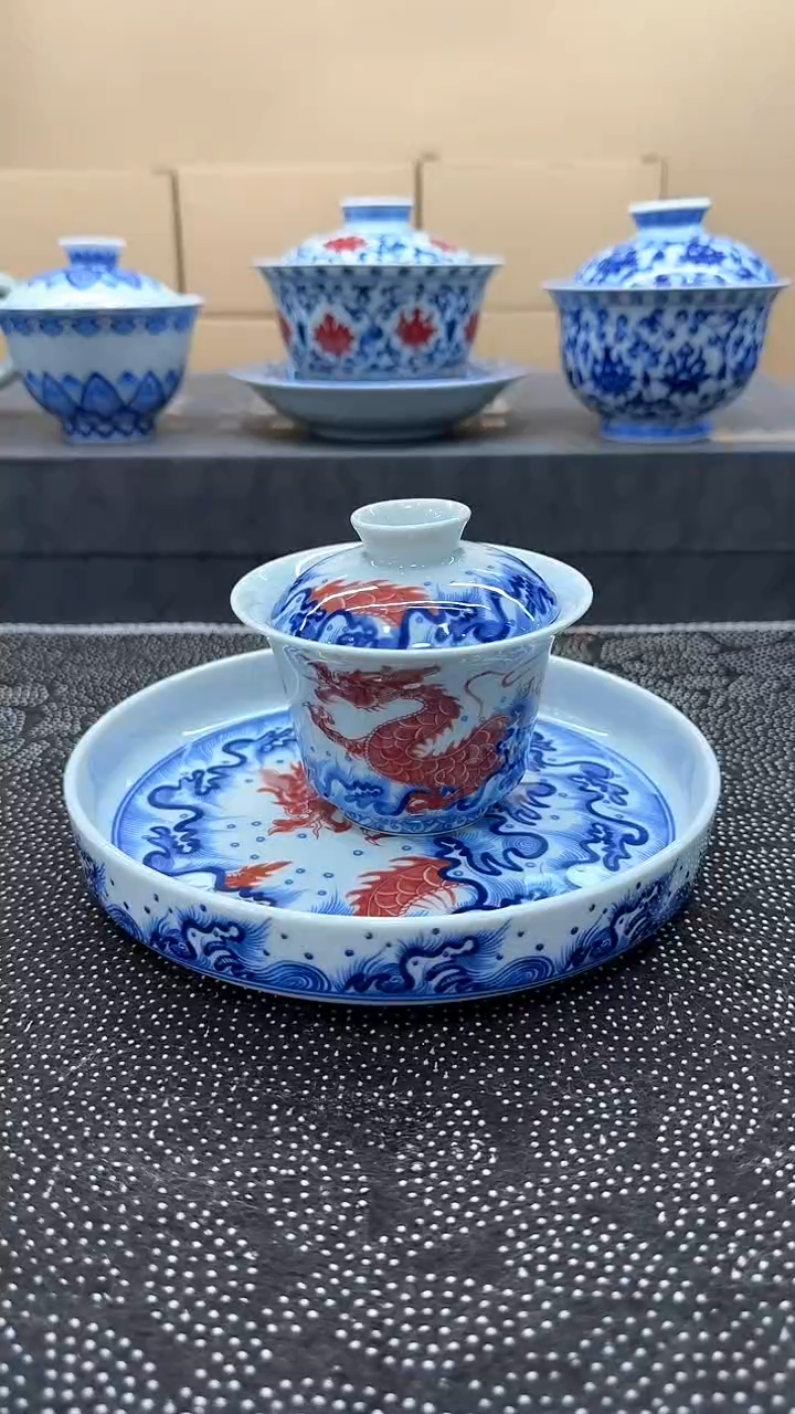 【闪购商品】红龙盖碗景德镇高温烧制而成简约