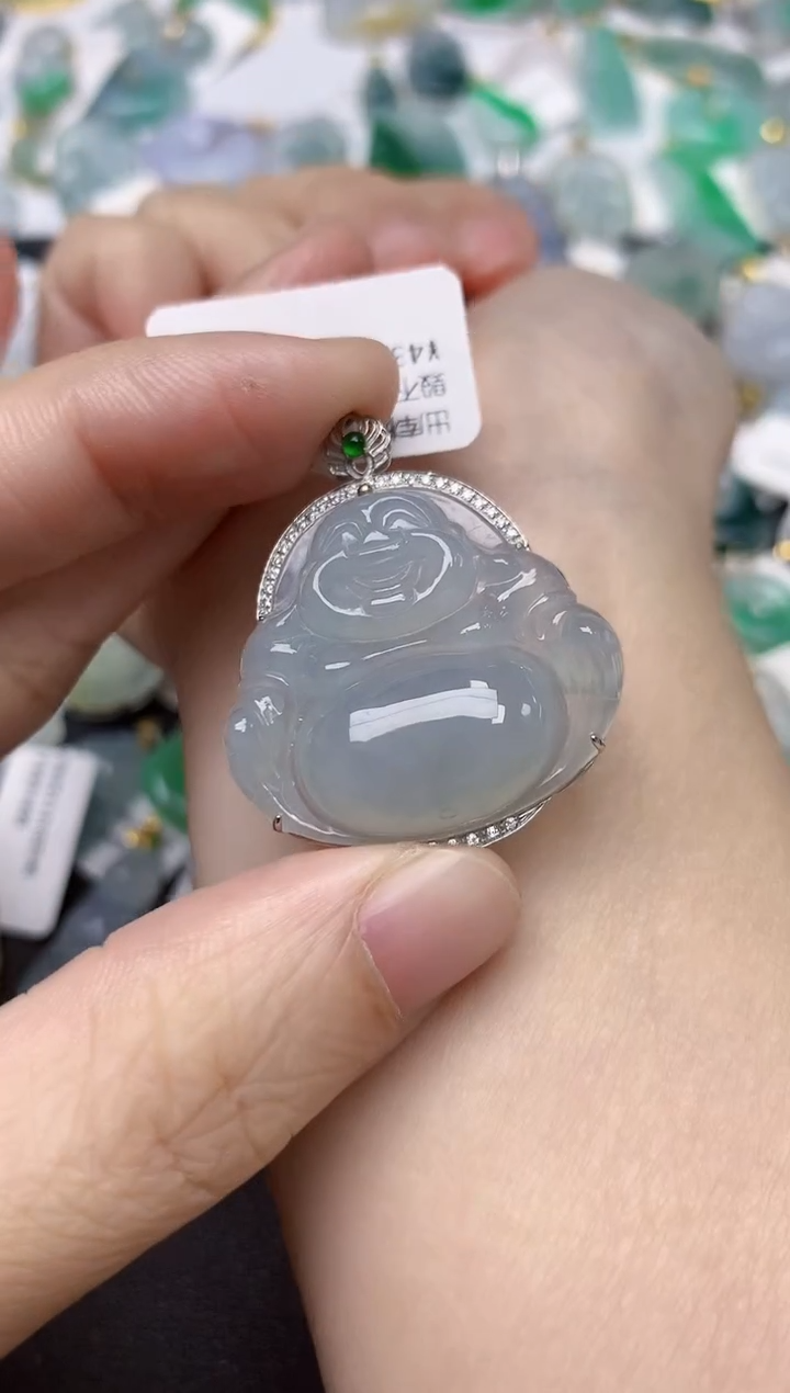 颈饰18K金镶嵌翡翠天然缅甸A货翡翠