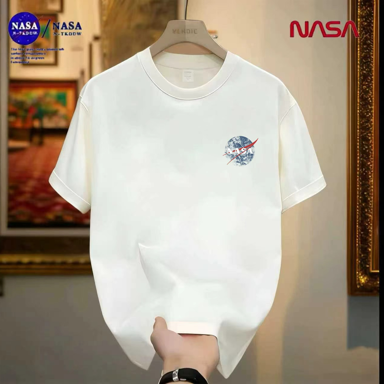 NASA联名纯棉夏季圆领短袖T恤微宽松时尚男女同款休闲百搭