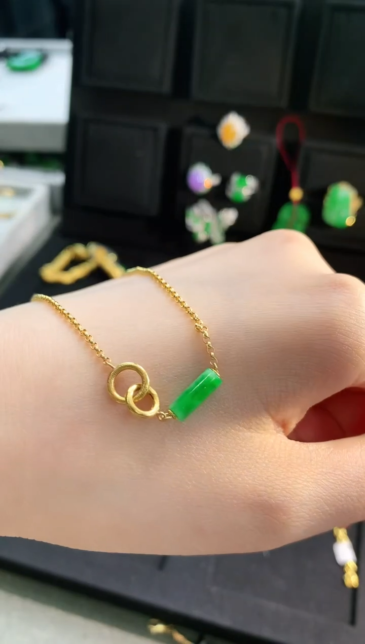 【闪购商品】翡翠手链18K金镶嵌手链