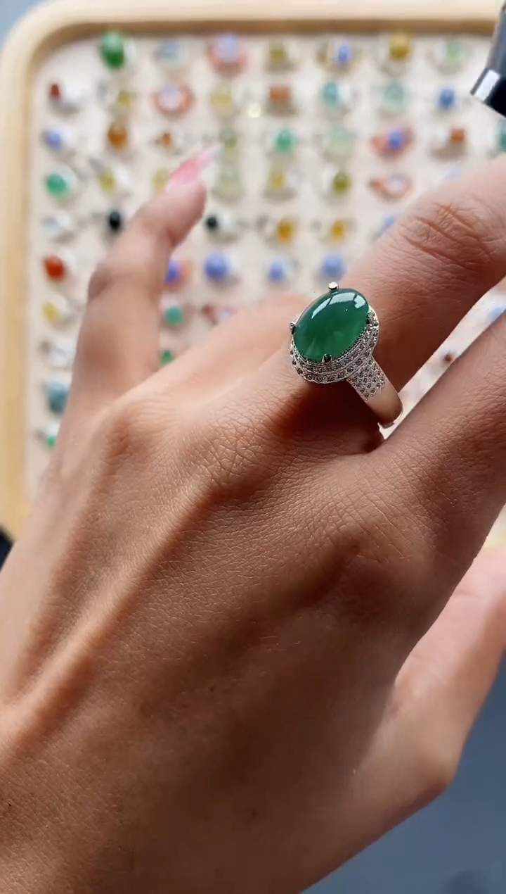 【闪购商品】翡翠戒指未镶嵌缅甸天然A货翡翠555 8+7