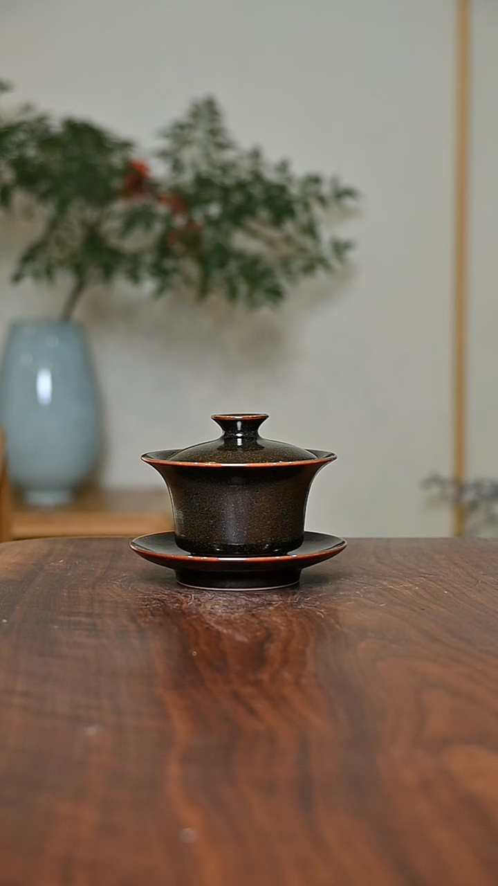 盖碗 矿石釉 微瑕 朱家汝窑款