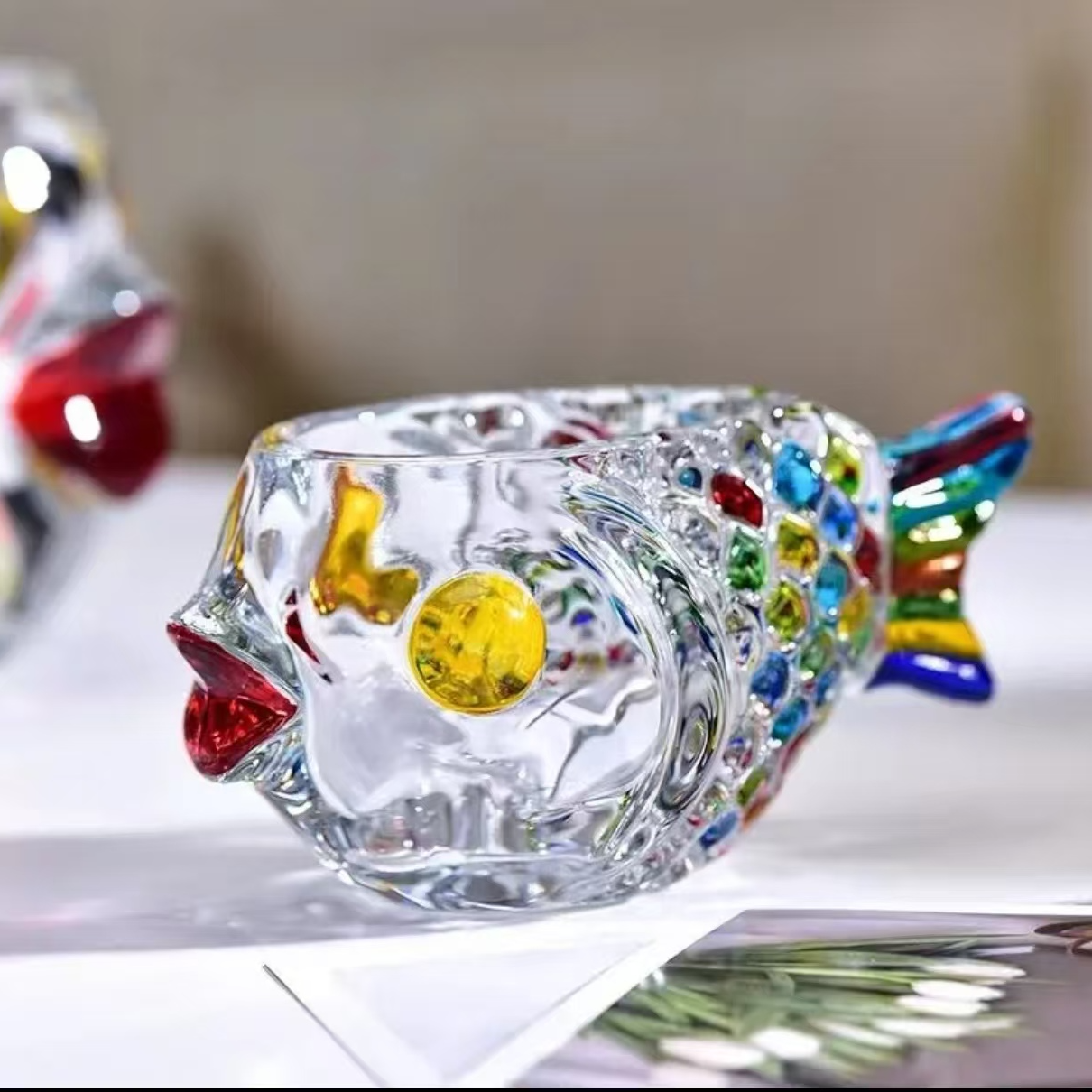 惊喜家欧式彩绘玻璃花瓶年年有鱼水培绿萝花器桌面摆件装饰品家居