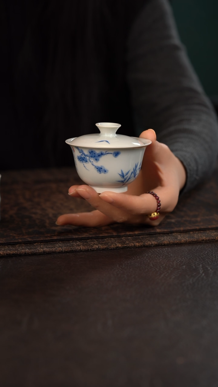 【闪购商品】杯聚澜堂松竹梅小盖碗带书法