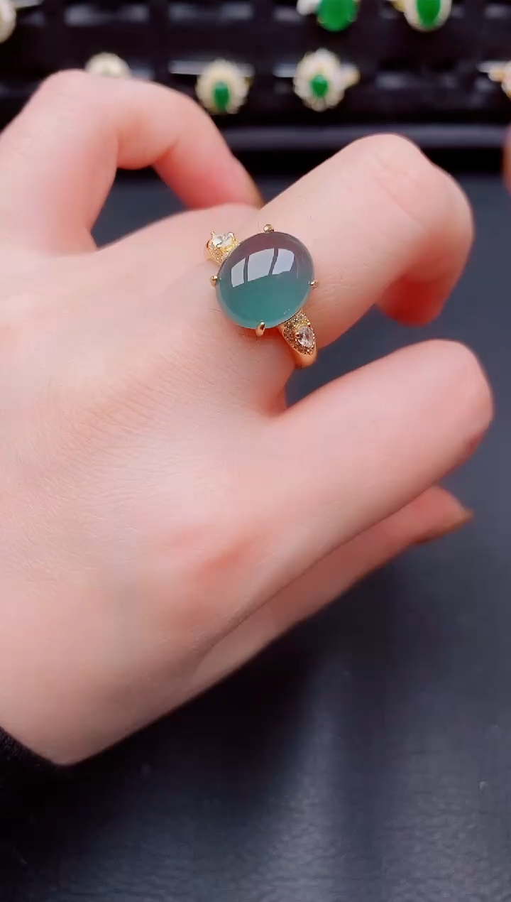 【闪购商品】翡翠戒指银S925镶嵌天然a货翡翠196