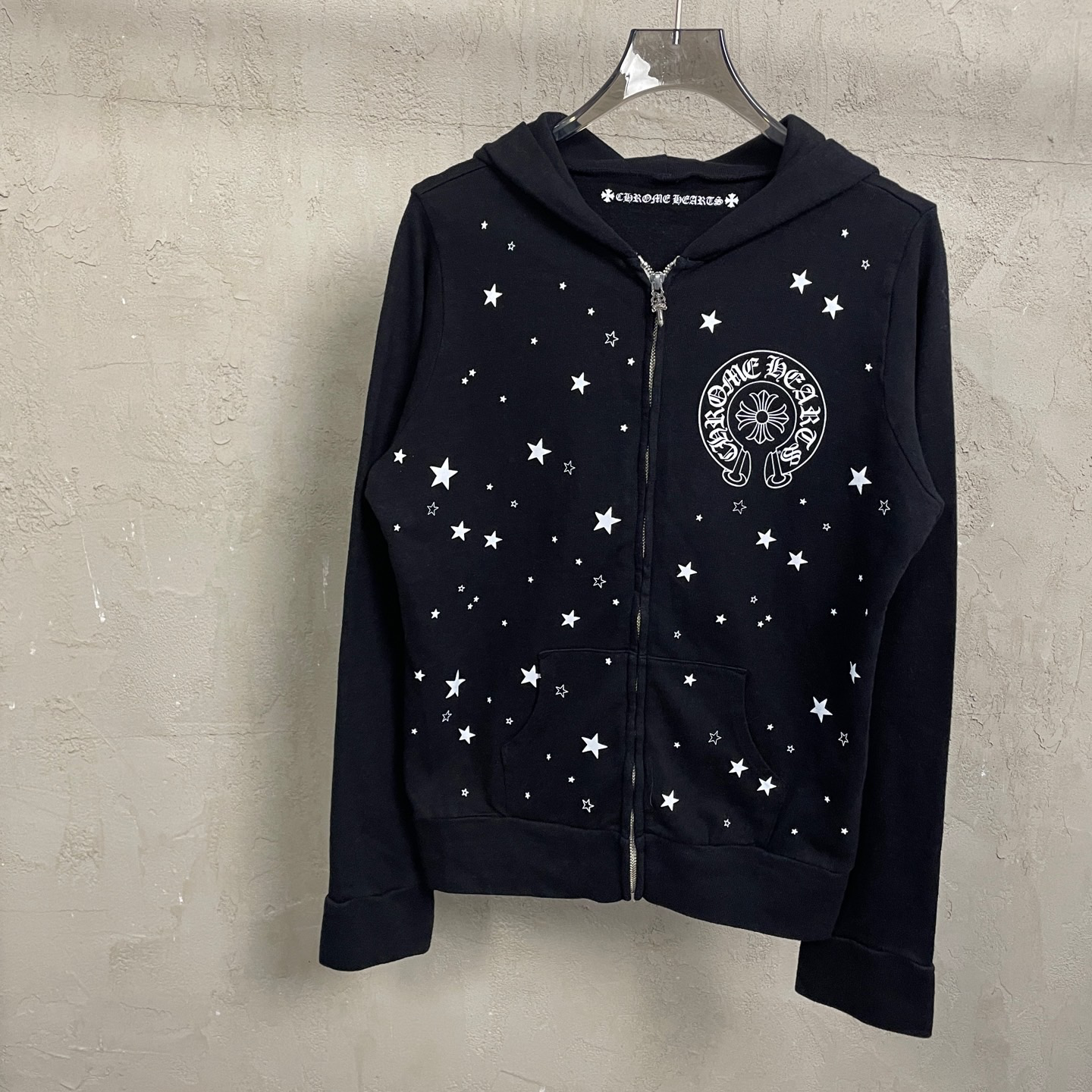 未使用 Chrome Hearts/克罗心 黑色马蹄十字花满印星星拉链外套